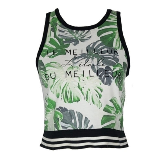 Forever 21 Tops - Y2K Sport Crop Top The Best of the Best Tropical Print and Stripe Trim Size S